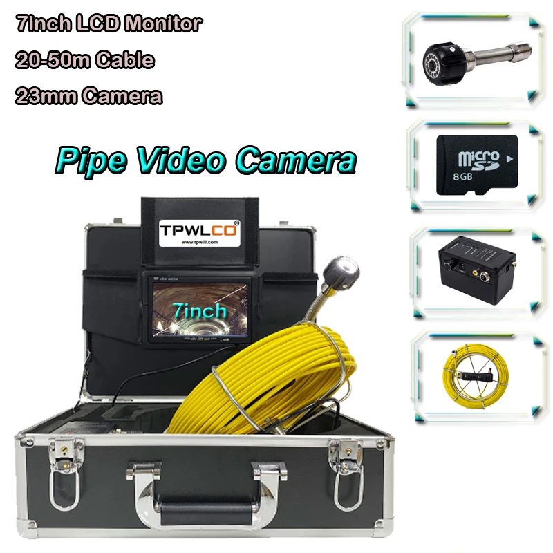 

23mm Industrial Endoscope Camera 7inch Monitor Drain Sewer Duct Inspection System IP68 Waterproof DVR Recorder 20-50m Cable