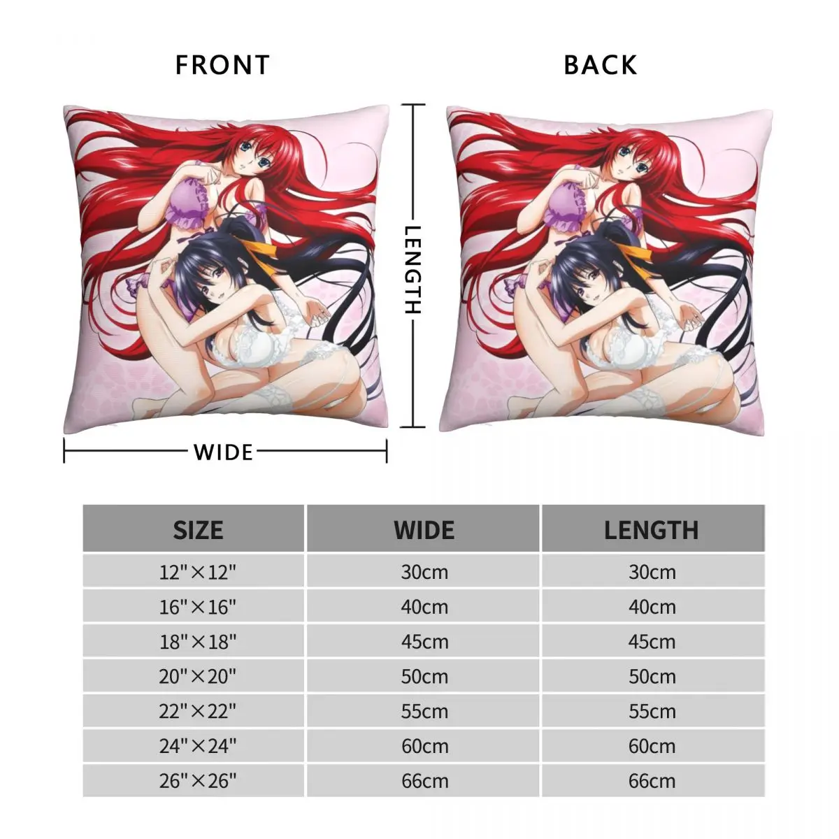 Akeno And Rias High School DxD Square Pillowcase Polyester Linen Velvet Zip Decor Sofa Seater Cushion Case