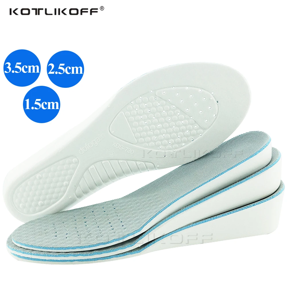 KOTLIKOFF Men Women Increase Height High Full Insoles Memory Foam 1.5/2.5/3.5 cm up Invisiable Shoe Cushion Pad Shock Absorption