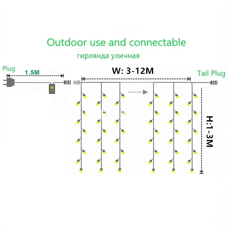 Tenda di luce a LED di natale 3-12M luci di fata lampeggianti luci di stringa di ghiacciolo per esterni per interni decorazione di nozze per la casa di vacanza