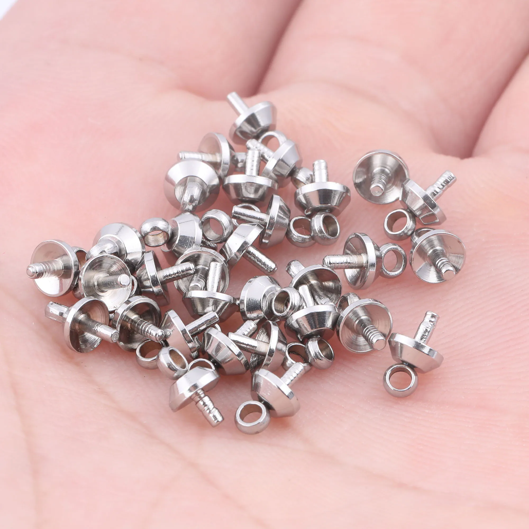 50pcs Stainless Steel Pendant Connector Bails 4mm Screw Eye Bead Cap Diy Charm Necklace Making Accessories