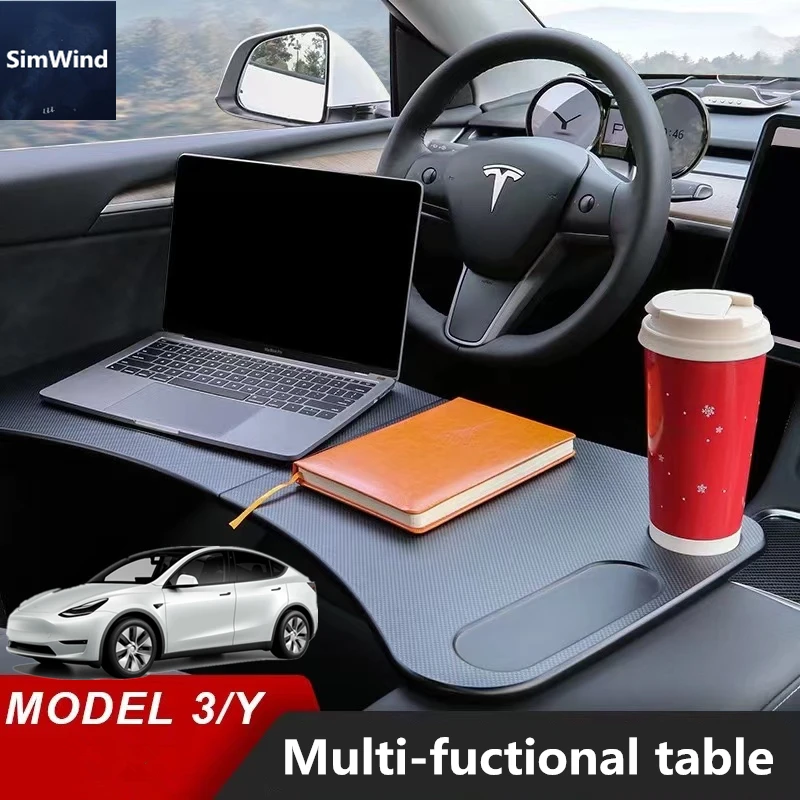 Para 17-24 Tesla Model 3/Y mesa multifuncional bandeja de coche accesorios volante comida escritorio puerto volante portátil