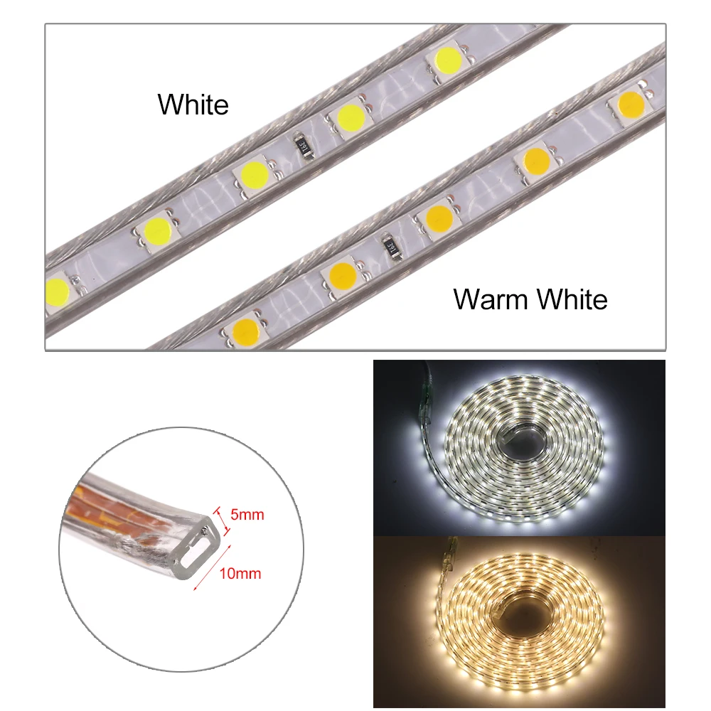 Imagem -06 - Conduziu a Luz de Tira Impermeável 5050 60led m Corda Flexível da Lâmpada com Ligar Desligar Interruptor Plug Decoração para Casa 1m 10m 20m 100m 220v 110v