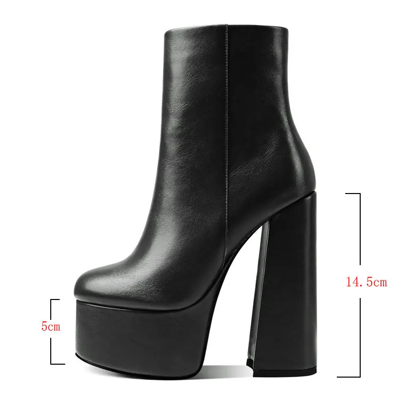 2021 Women Ankle Boots Platform Square High Heel Ladies Motorcycle Boots Faux Leather High High Quality Women\'s Boots Black