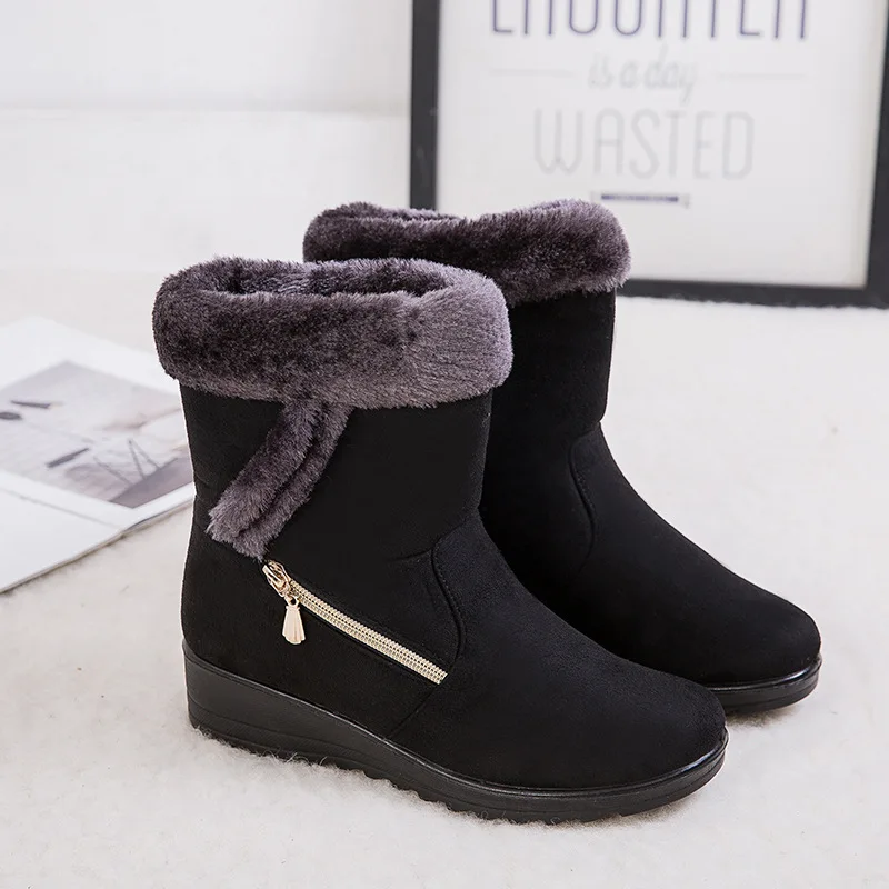 Botas De nieve cálidas para Mujer, botines De felpa con cremallera, Zapatos De talla grande, Invierno