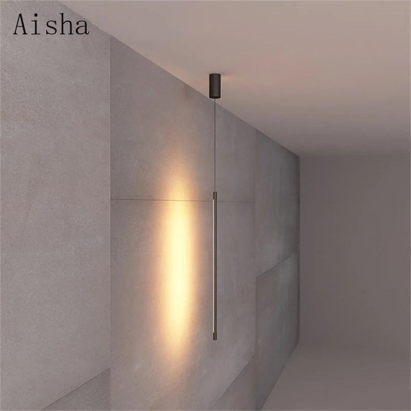 

Minimalist Bedroom Bedside Pendant Light Modern Living Room TV Wall LED Pendant Lamp Geometry Line Strip Hanging Light Fixtures