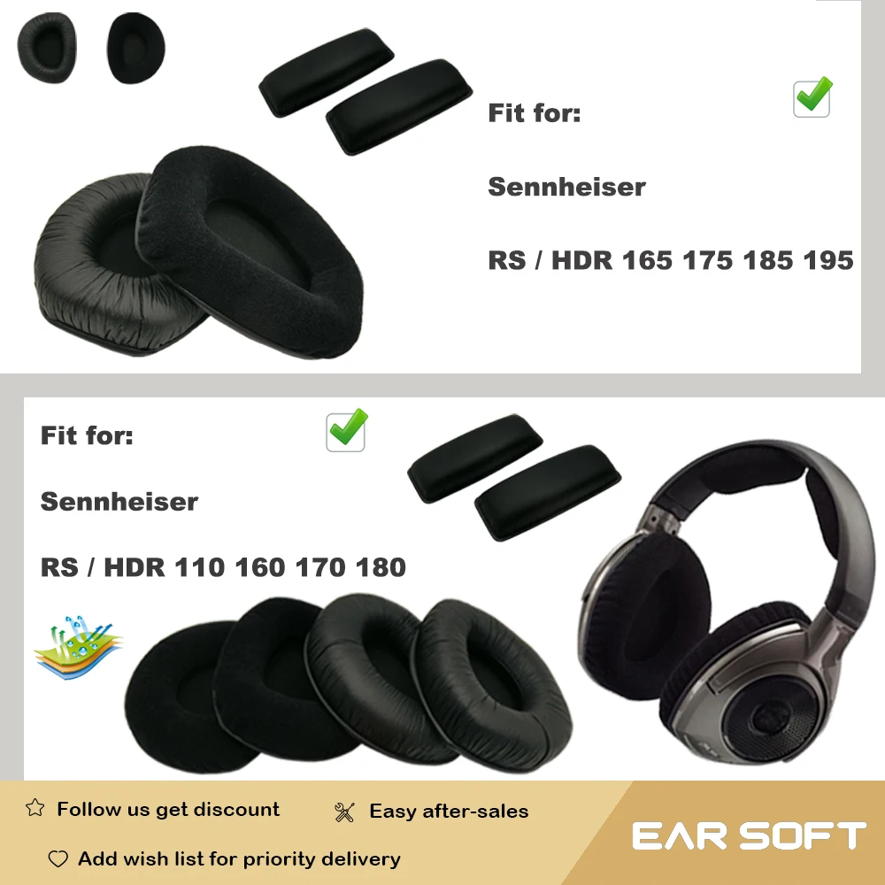 Earsoft Replacement Cushions for Sennheiser RS HDR 165 175 185 195 110 160 170 180 Headphones Cushion Ear Pads Headset Cover