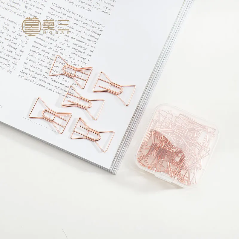 20pcs/set bowknotBookmark Metal Paper Clip Rose Gold Colorfur Book Note Decoration Binder Clip Stationery School Office H0454