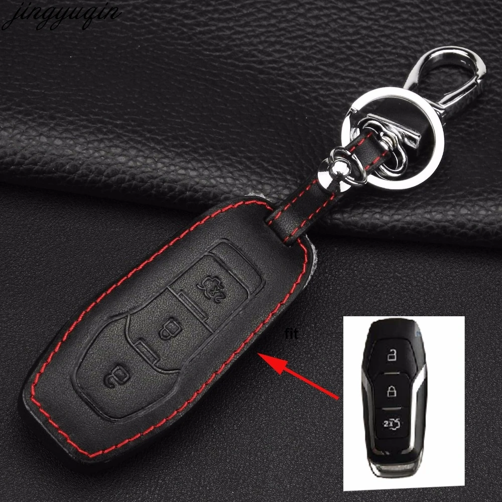 

Jingyuqin 3 Buttons Remote Car Key Case Cover Leather For Ford Mustang Taurus New Mondeo Smart Key Shell New Sharp