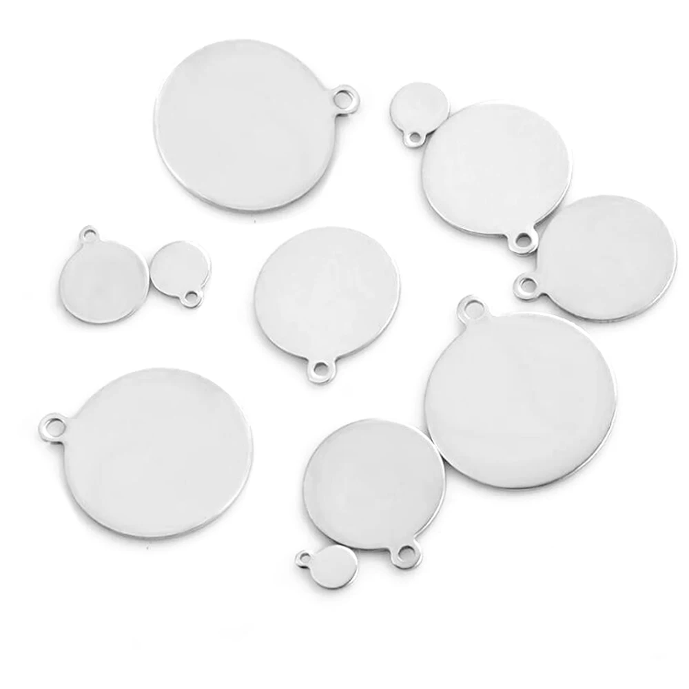 20Pcs Stainless Steel Charms Dog Tag Round Blank Disc Metal Pendant Necklace For Jewelry Making Findings Accessories