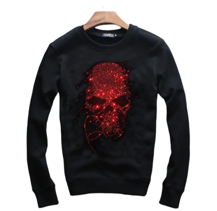 Sweatshirts Rhinestones Hoodies Men  long Sleeve Fashion Man Streetwear O Neck Hot drill