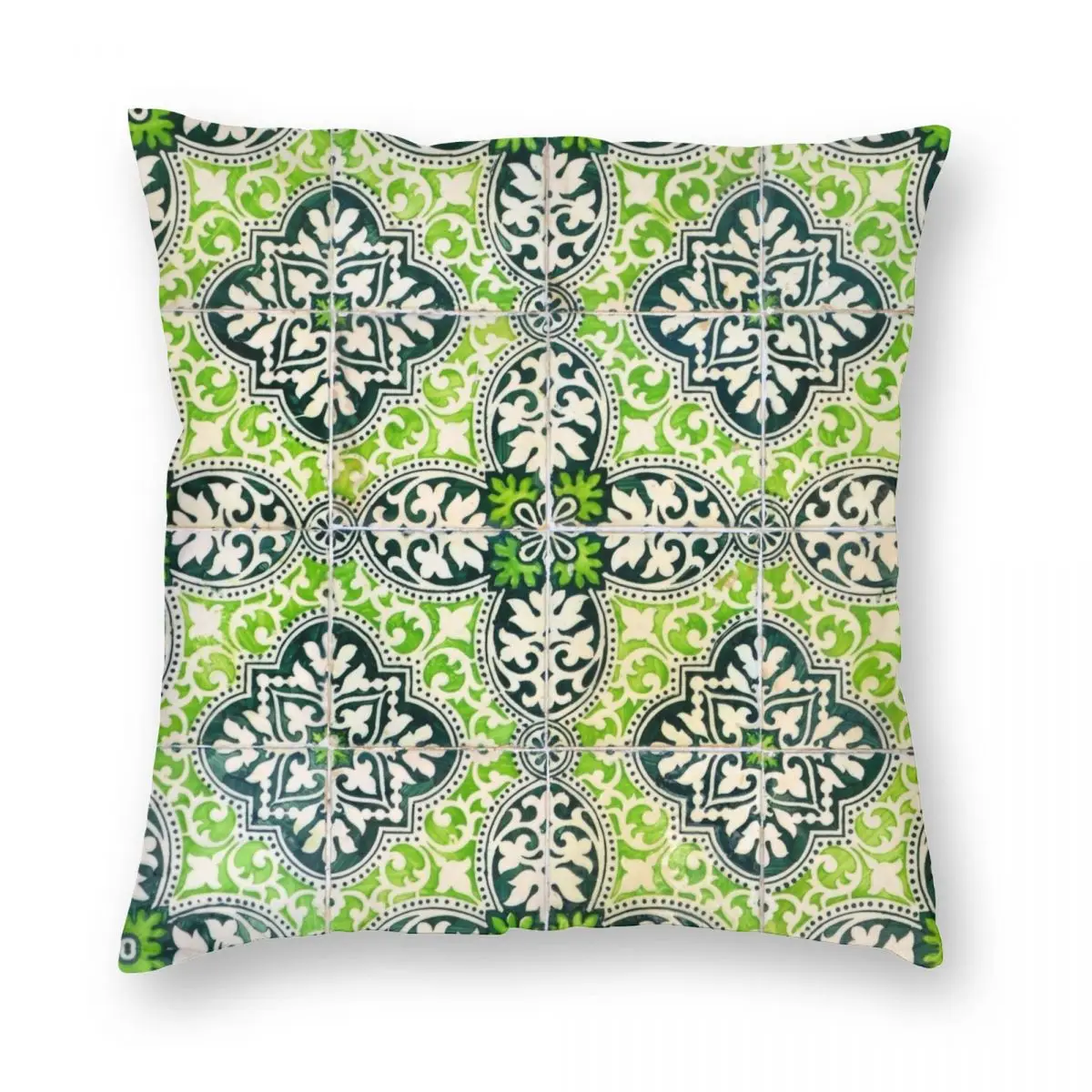 Gorgeous Greens Portuguese Azulejos Pillowcase Polyester Linen Velvet Printed Zip Decorative Pillow Case Sofa Cushion Cover