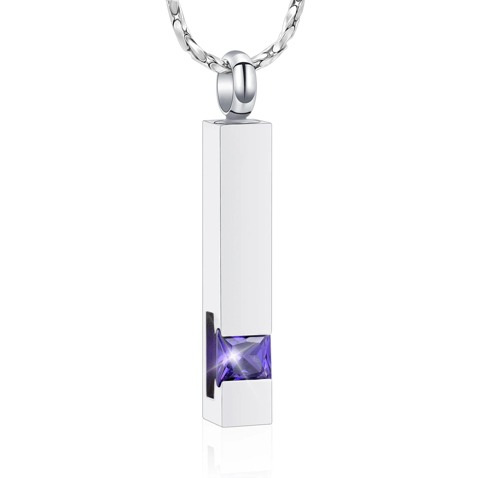 

Stainless Steel Cube Memorial Crystal Cremation Bar Urn Jewelry Ashes Holder Necklace Pendant Keepsake Birthstone Series