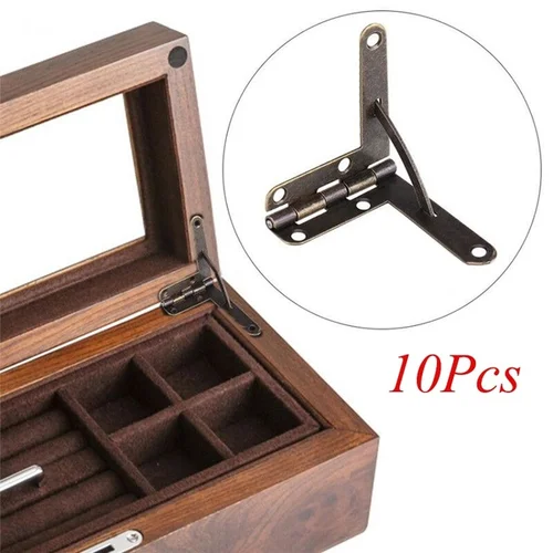 Imagen 1 del producto Caja de madera de ángulo de 30x33mm, bisagra para joyería pequeña, caja de vino, caja de reloj, tapa de madera, bisagras de cobre, 10pcs90 grados