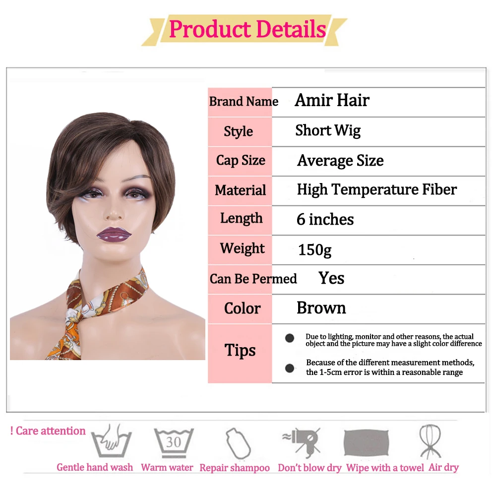 Amir Synthetic Short straight bob Wigs With Side Bangs For Women Wig Short Dark Brown Wig Cosplay