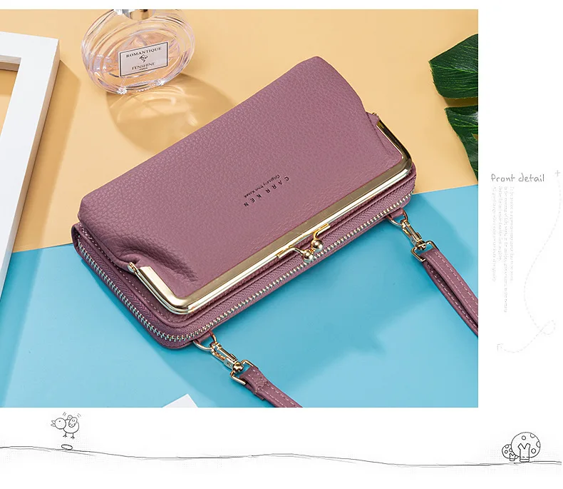 Women Mini Shoulder Bag Soft PU Leather Small Purse Long Money Wallet Mobile Phone Multifunction Credit Card Holder For Girls