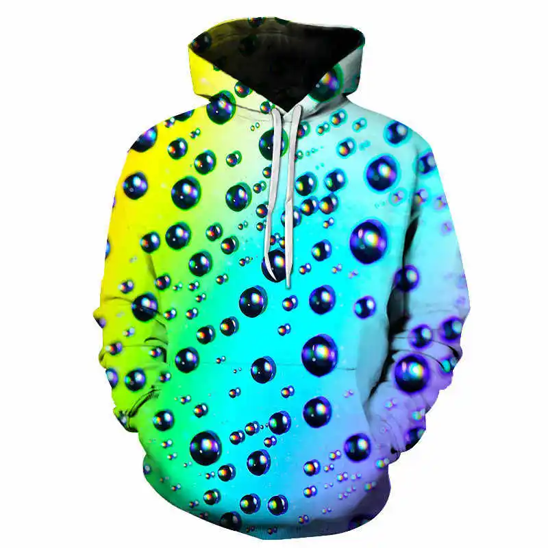 

2024 unisex 3d hoodie colorful water droplets leaves funny printed hoodie sports casual pullover clothes