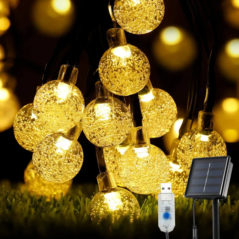 7.5M 50LED Solar/USB 2 kinds Of Power Supply Outdoor Fairy Garland Crystal Ball String Light Christmas Wedding Home Decoration