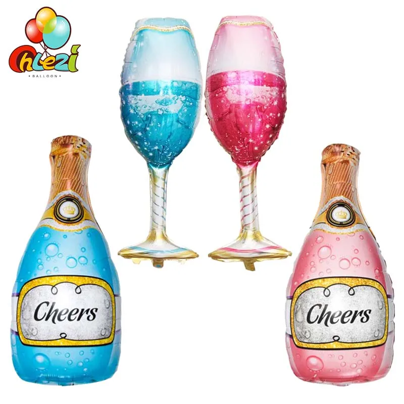 50pcs Large Wine Bottle Wineglass Foil Balloons Pink Blue Cheers Helium Baloon Wedding Birthday Party Decorations Globos Shower