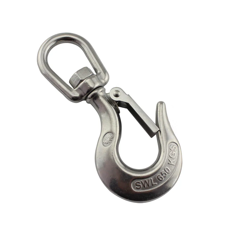 Heavy Duty 150kg 350kg 650kg 1000kg 1500kg SS304 Stainless Steel Hoist Hook Cargo Lifting Chain Hook Eye Jaw Swivel Hook