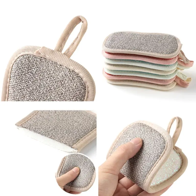 Double-sided Scouring Pad, Reusable Microfiber Dishwashing Sponge Cloth, Kitchen Gadget