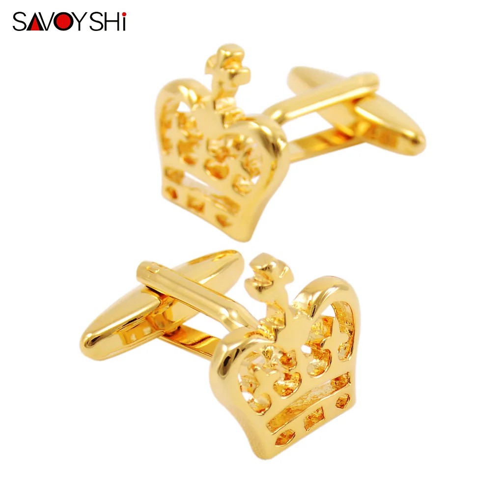 SAVOYSHI Luxury Crown Cufflinks For Mens Fench Shirt Cuffs Buttons Metal Cuff links Wedding Groomsman Gift Drop Shipping