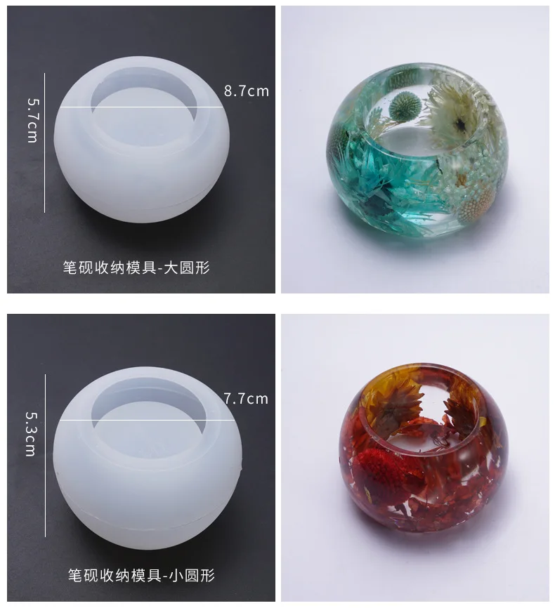 DIY Crystal Pen Storage Silicone Mold Table Decoration Epoxy Mold For UV resin Round Mould