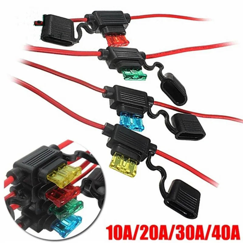 1 Set Car Fuse Cable MINI Small Medium Standard Blade Auto Fuse Holder Power Socket 18/16/14/12/10AWG 5A 10A 15A 20A 30A 40A