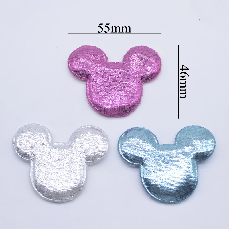 12Pcs 55*46mm Bling Cloth Mouse Head Padded Appliques for DIY Clothes Patches Handmade Headwear Hair Clips Bow Decor Accessories