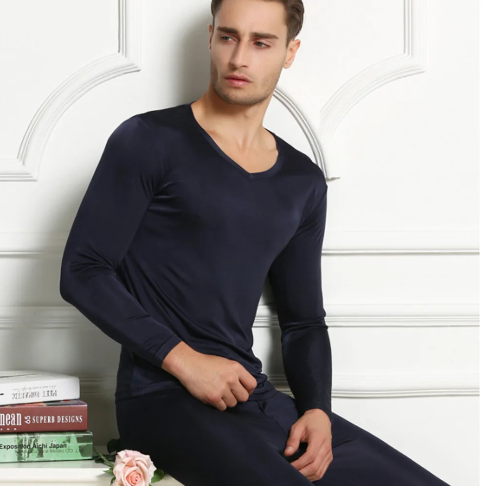 Silk men warm underwear mens thermal clothing sets leggings winter clothes inner wear long johns shirt set thermo sexy male base