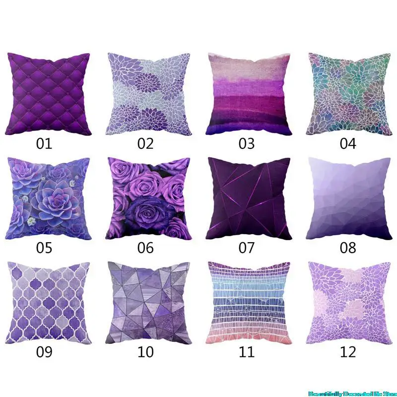 45x45 Square Purple Simple Single-sided Printing Pillowcase Sofa Car Decoration Family Pillow Cover Luxury Polyester Ornament