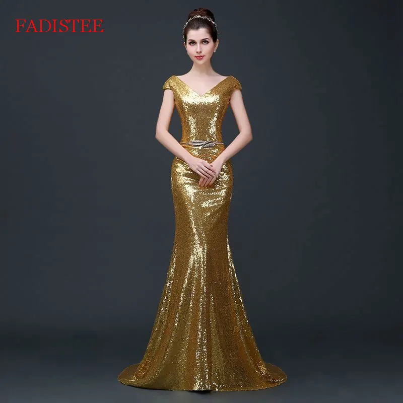 Trompete Gold Pailletten Elegant Ärmel Vestidos De Fiesta De Noche Prom Party Abendkleider Robe De Soiree 2020 Neue