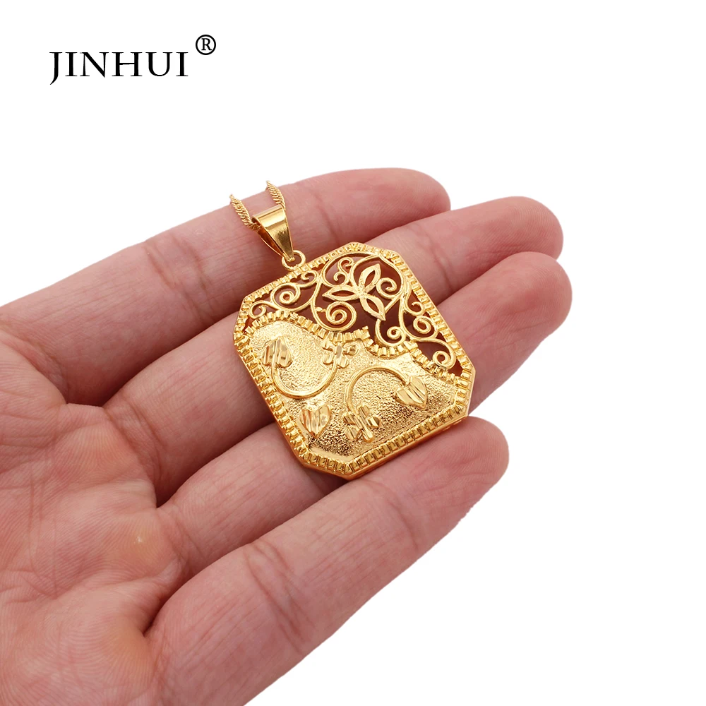 Jewelry sets gold color for women African indian wedding gifts bridal party necklace earrings square pendant jewellery set