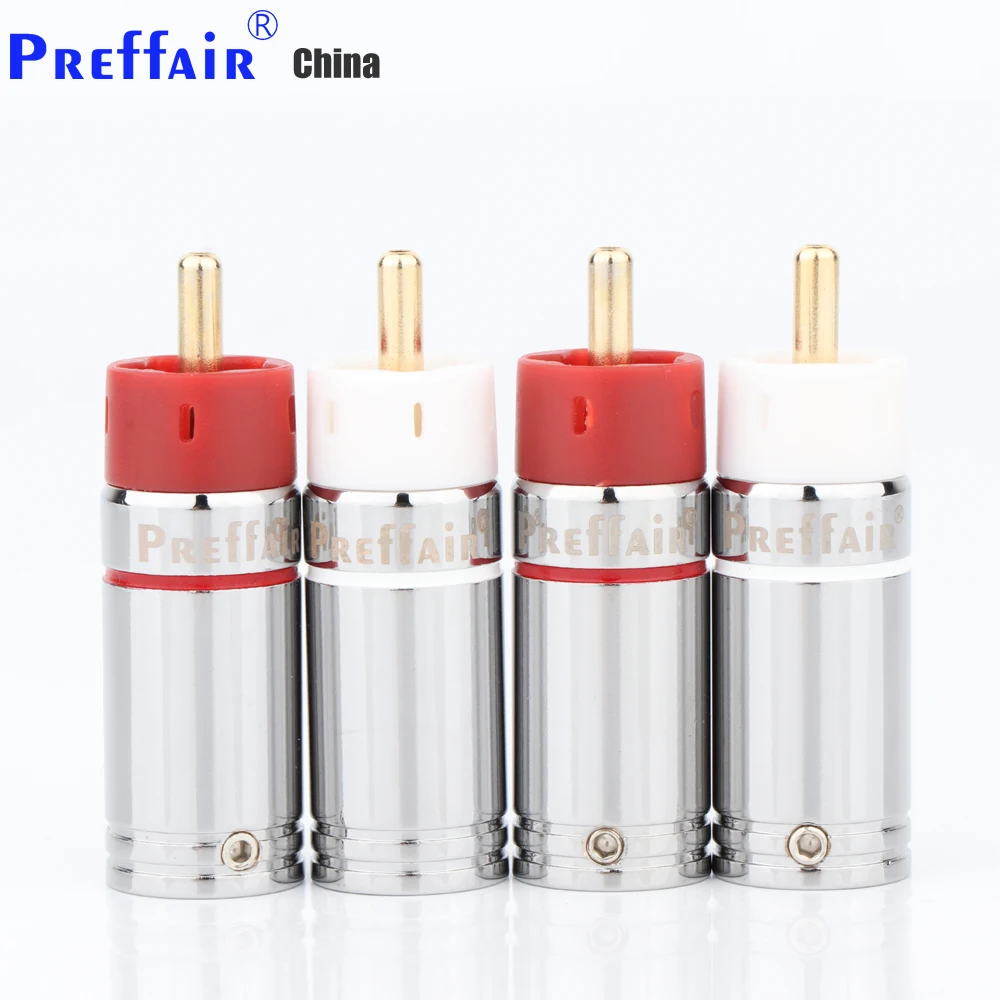 

R1723 Preffair 4Pcs Star Line Silver/Gold Plated RCA Plugs Audio Signal Connectors with Aluminum Alloy Shells