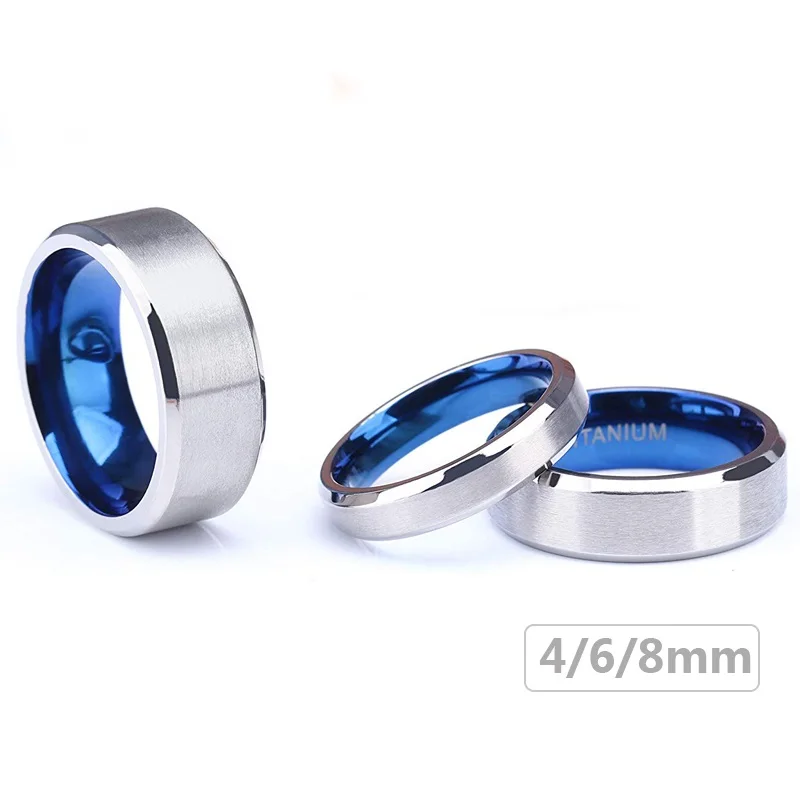 Kolmnsta 100% czysty tytan mężczyźni kobiety pierścień kolor srebrny niebieski wewnątrz klasyczne 4/6mm obrączki grawerowanie zapewnić Drop Shipping — zdjęcie 2