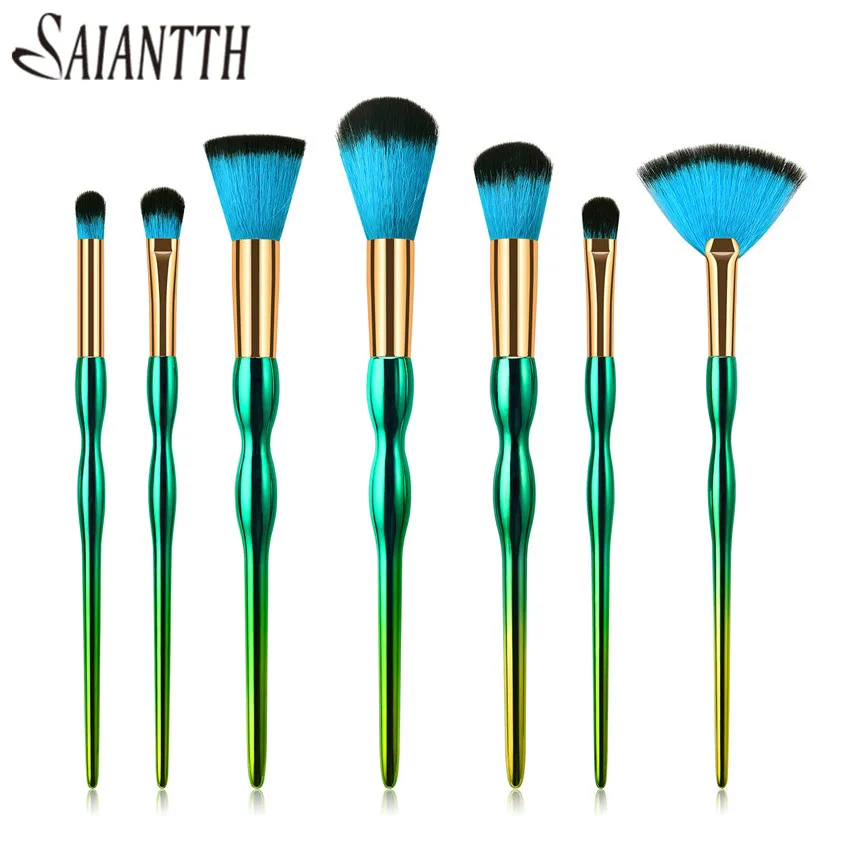 

SAIANTTH 7/8pcs gourd handle makeup brushes set dark green fan highlighter brush professional pincel maquiagem cosmetic brochas