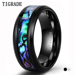 TIGRADE 8MM Abalone Shell Titanium Rings Black/Silver Wedding Bands For Men Fashion Jewelry Male Ring Comfort Fit Size 7-13