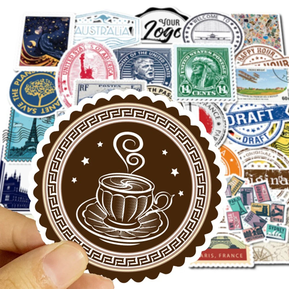 10/30/50pcs Vintage Stamp Stickers Landmark Building DIY Decals Toy Travel Suitcase Laptop Luggage Waterproof Graffiti Sticker