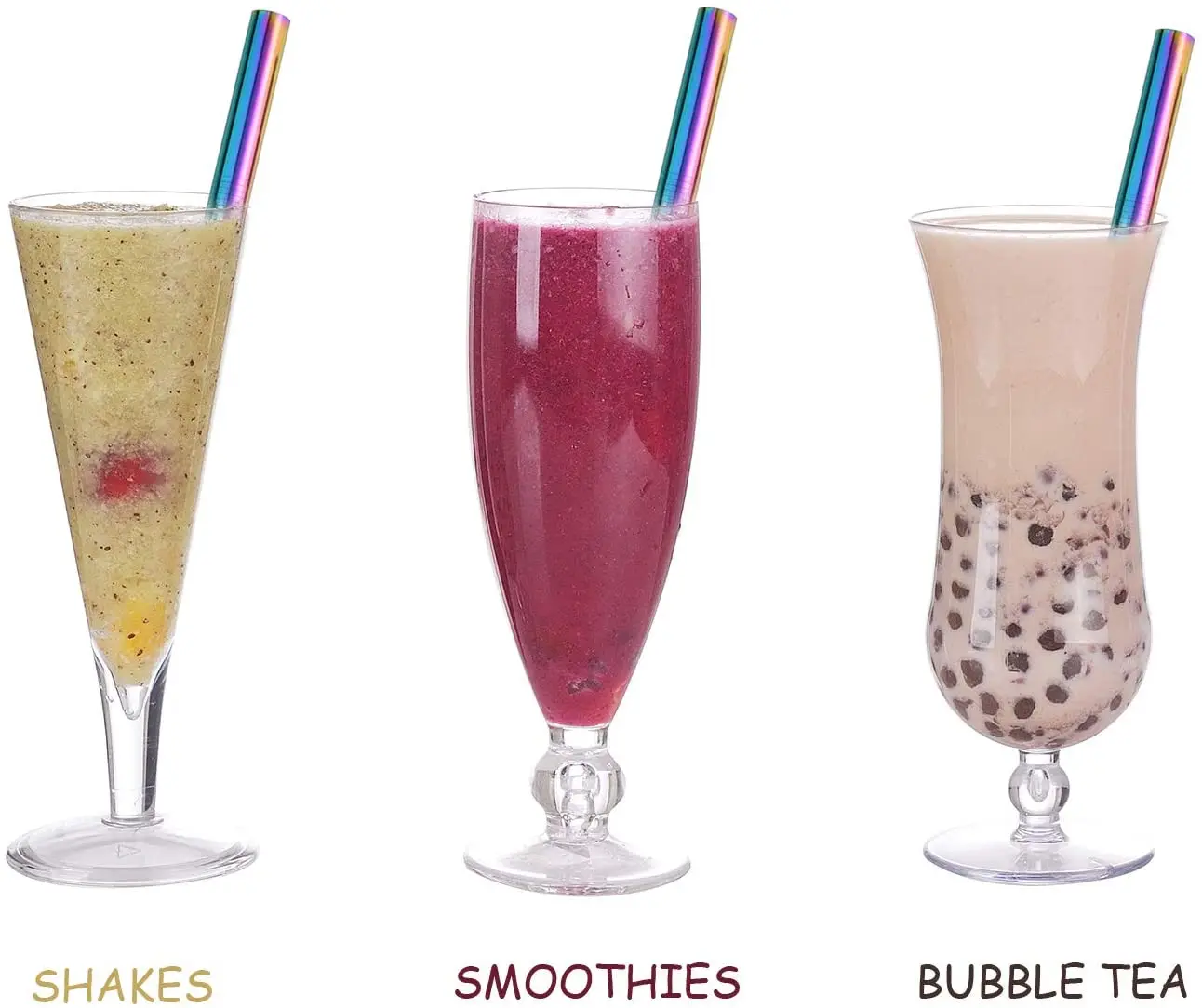 4Pcs 8.5inch Smoothie Straw Reusable Metal Straw 304 Stainless Steel Drinking Straws Set Bar Boba Bubble Tea Milkshake Straws