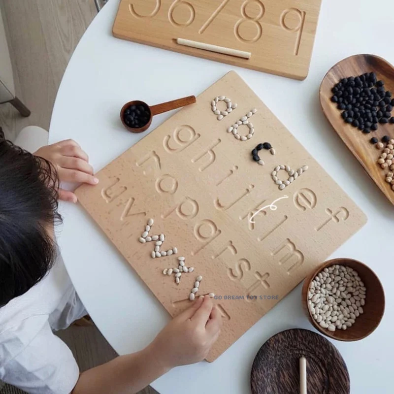 Montessori Cognition Board Wood Double Sided Math Alphabet Tracing Writing Practice Fine Motor Skills Sensory Educational Toys