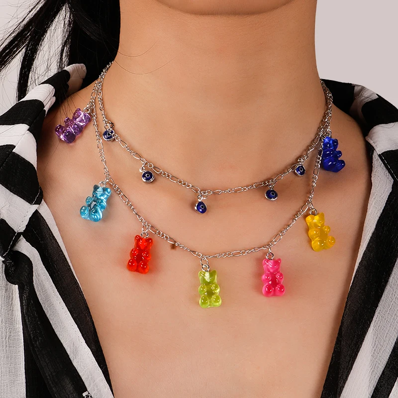 Aihua Candy Farbe Sterne Herzen Gummy Mini Bär Kette Halsketten für Frauen Nette Cartoon Tier Anhänger Schmuck Femme Bijoux Collare – Detail 21