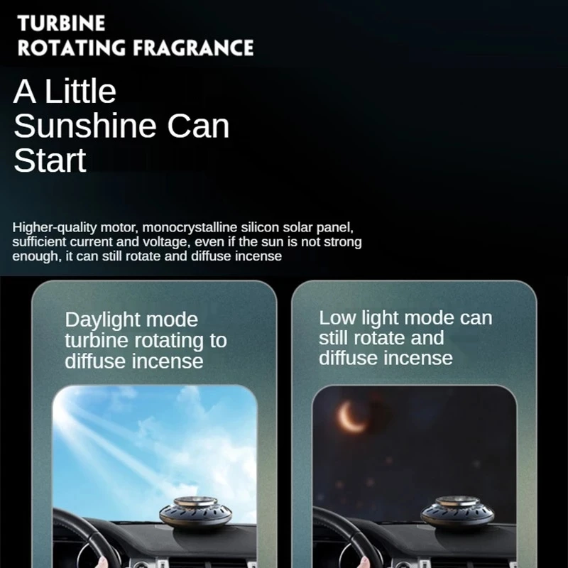 Car Air Freshener เครื่องมือที่นั่ง Solar หมุนน้ำมันหอมระเหยกลิ่นน้ำหอมรถภายใน UFO รูปร่างรถ Mens น้ำหอม