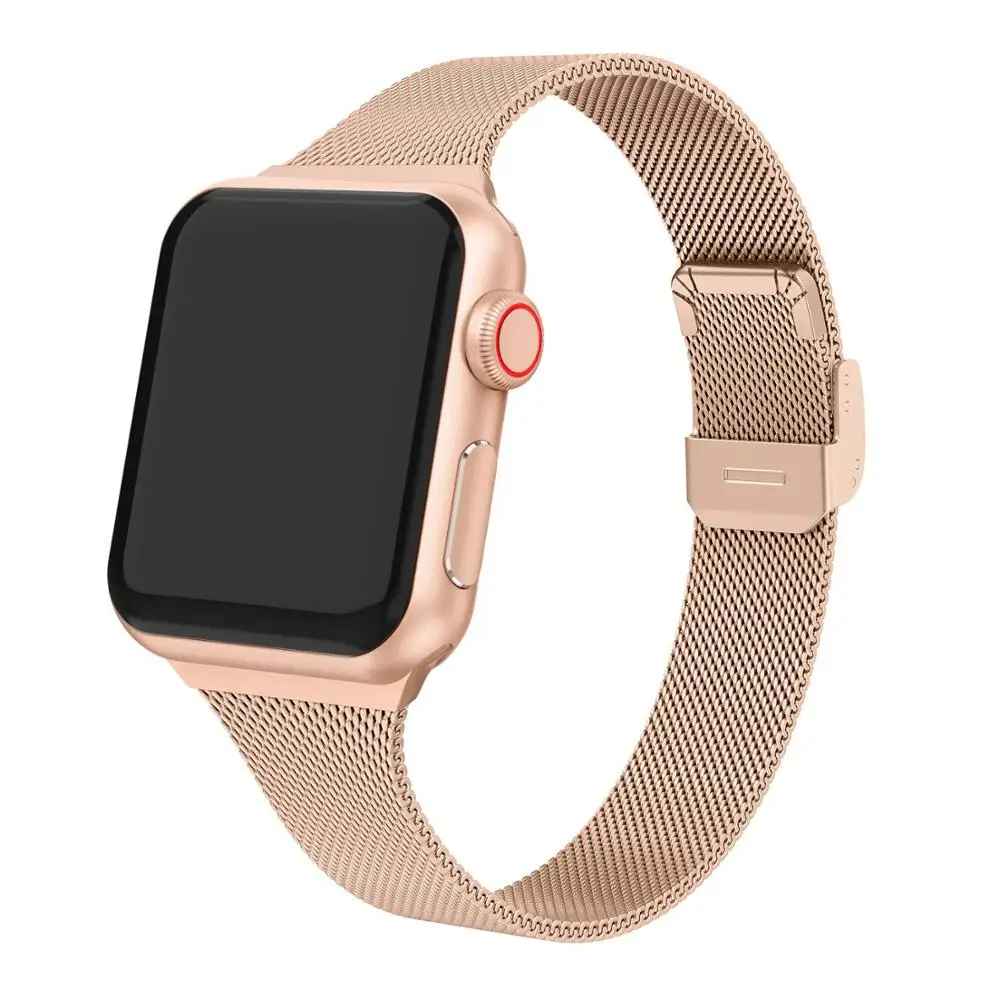 Slim Strap For Apple Watch Band 44mm 40mm 45mm iWatch 42mm 38 Stainless steel Milanese bracelet Apple watch series 6 SE 4 3 7 41