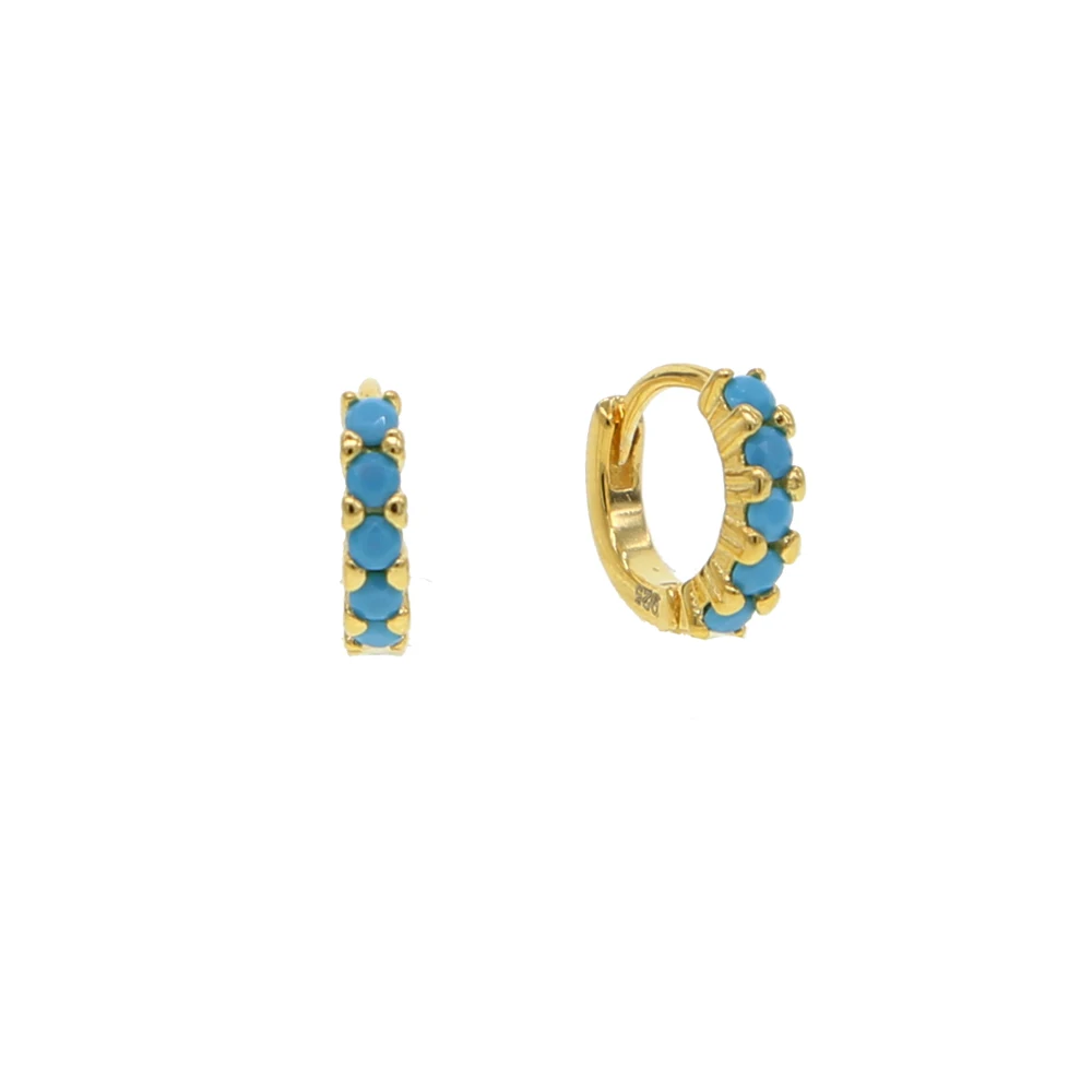 10 millimetri Mini turchesi Vermeil 925 sterling silver orecchino ad anello In Oro riempito multi piercing pietra blu piccolo cerchio