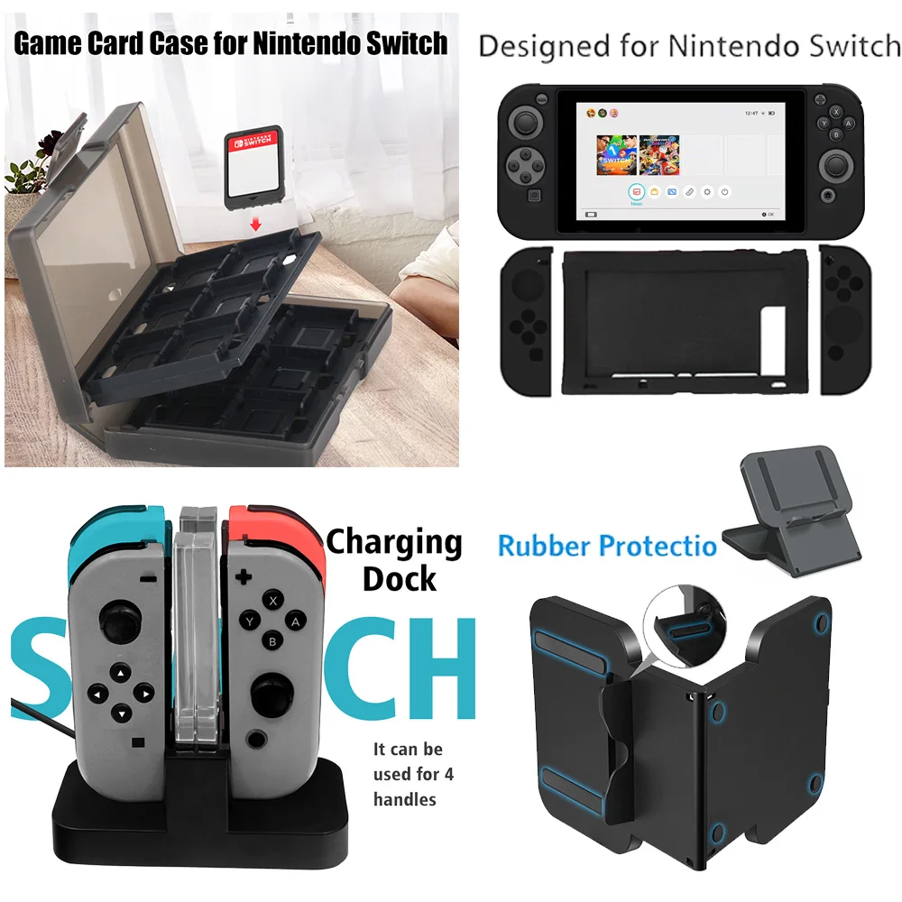 닌텐도 스위치 게임 액세서리 세트 여행용 가방 조이콘 보호 커버, 충전 도크 화면 보호기 NS 브래킷