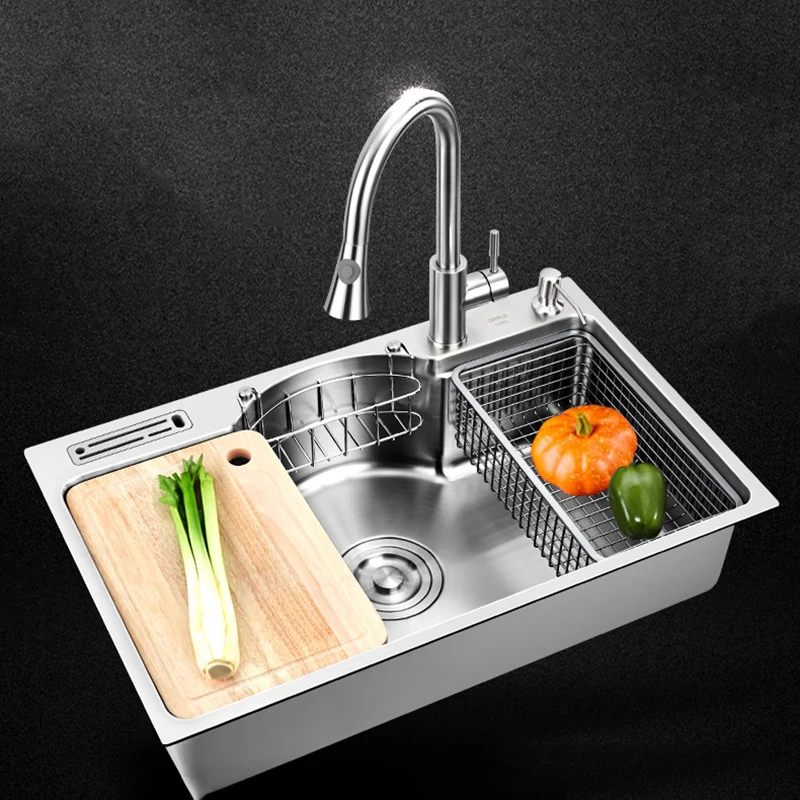 Imagem -04 - Escovado Kitchen Sink Multifuncional Único Bowl Acima Counter ou Undermount 1.2 mm Espessura Aço Inoxidável