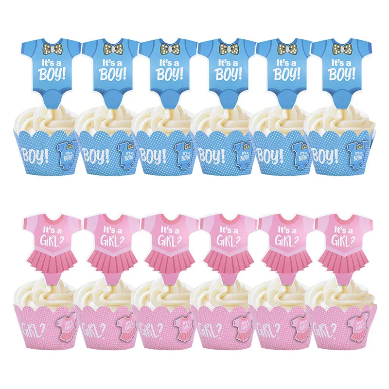 24pcs Blue/pink Cupcake Wrapper It Is A Boy/girl Muffin Cake Cups Case For Baby Shower Birthday Party Cake Decor Gender Reveal