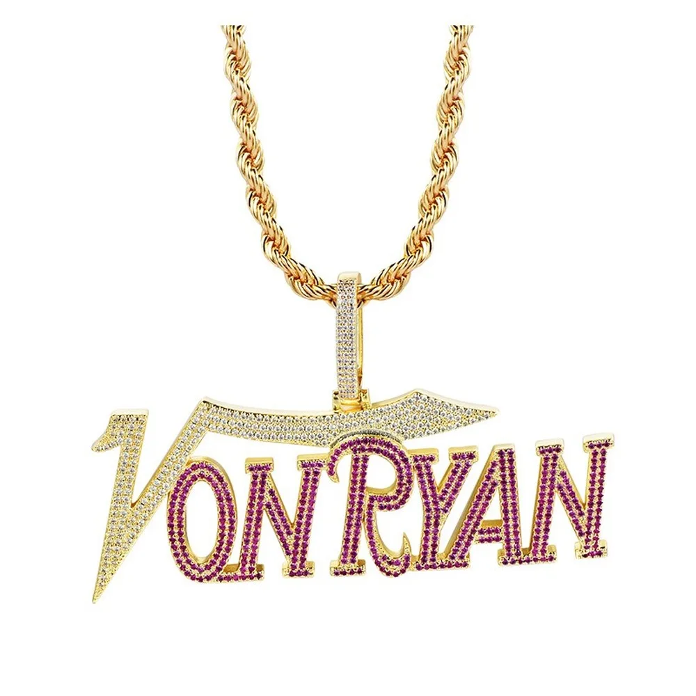 

Iced Out Chain 18K Gold Plated Fully Zirconia Simulated Diamond Letter ONRYAN Personality Hip Hop Pendent Necklace for Men