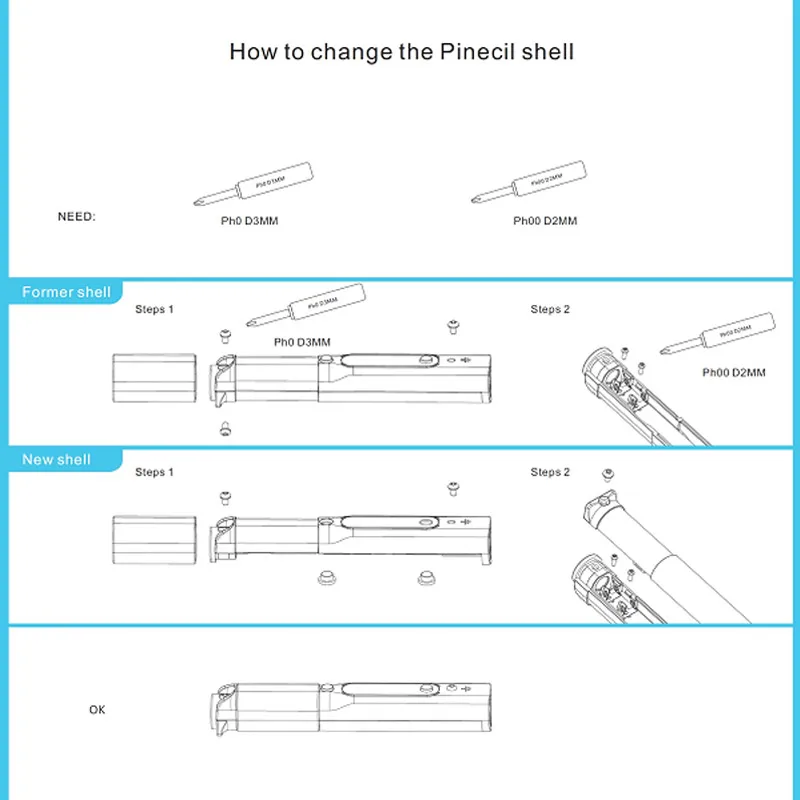 PINECIL Ferro De Solda Substituição Shell, Cor Azul, V1, V2