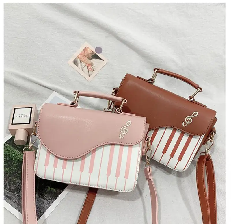 2021 Fashion Color Contrast Embroidery Shoulder Bag, Small Square Bag, Wild Girl Sweet Personality Piano Note Messenger Bag